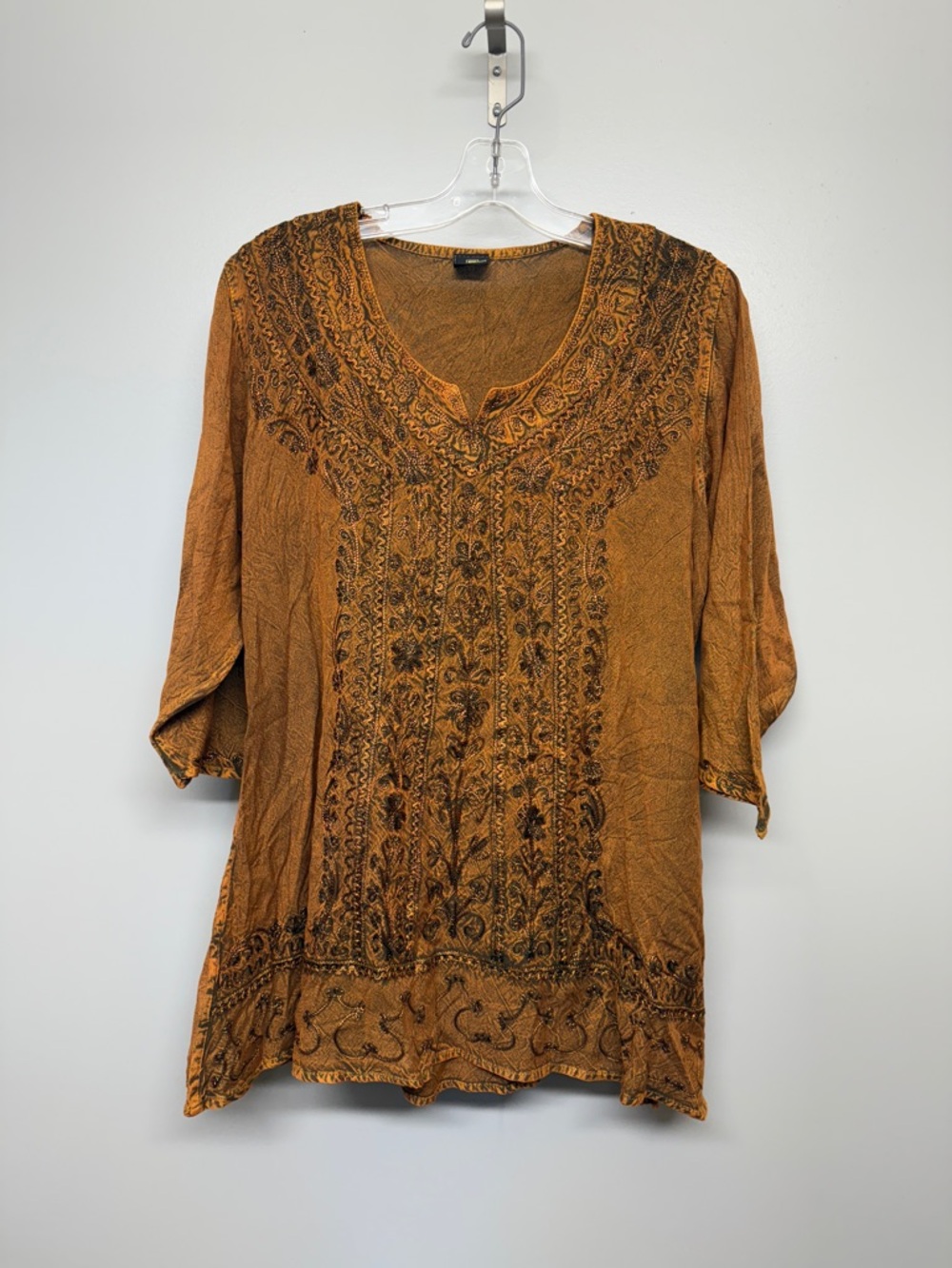 Shalimar Cashmir Rayon Bamboo Rust Embroidered Boho Top